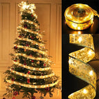 1-10M Christmas Ribbon Fairy Light Decoration For Home 2025 DIY Bows String Light Tree Ornaments Xmas Decor New Year 2026
