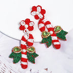 Sparkling Candy Cane Earrings: Handmade Beaded Dangle Earrings, Festive Christmas Gift for Women