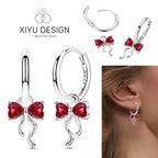 Christmas Bow Jewelry Set 925 Sterling Silver Fashion Earring Necklace Ring Bracelet Tie Set Original Women Fine Festival Gift