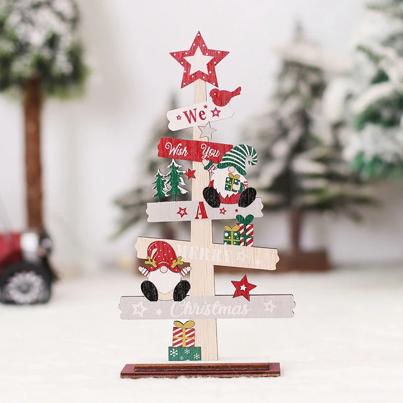 Wooden Christmas Tree Desktop Ornament Santa Claus Merry Christmas Sign Plaque Xmas Decoration for Home 2025 New Years Noel Gift