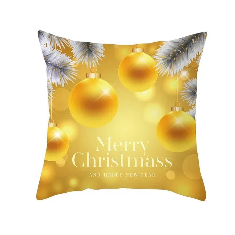 Funda de almohada de campana de bola dorada de Navidad, funda de cojín de asiento de oficina de coche, Serie Dorada, decoración