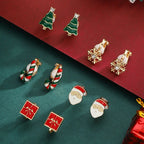 5 Pairs/Set Clip Earring for Women Small Cute Xmas Tree Snowflake Crutch Santa Claus Ear Clip Girls Christmas Party Jewelry Gift