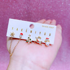 MIGGA 5pcs Mixed Christmas Stud Earrings Set Gold Color Plated Cubic Zircon Women Earrings Party Jewelry