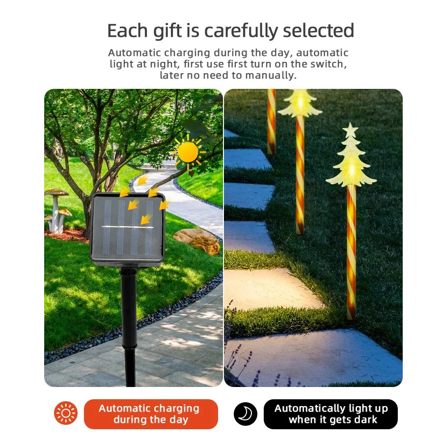 5PCS Outdoor Solar Christmas Lawn Lights, LED Santa Claus Snowman Christmas Tree Stake, Waterproof Garden Pathway Decoration
