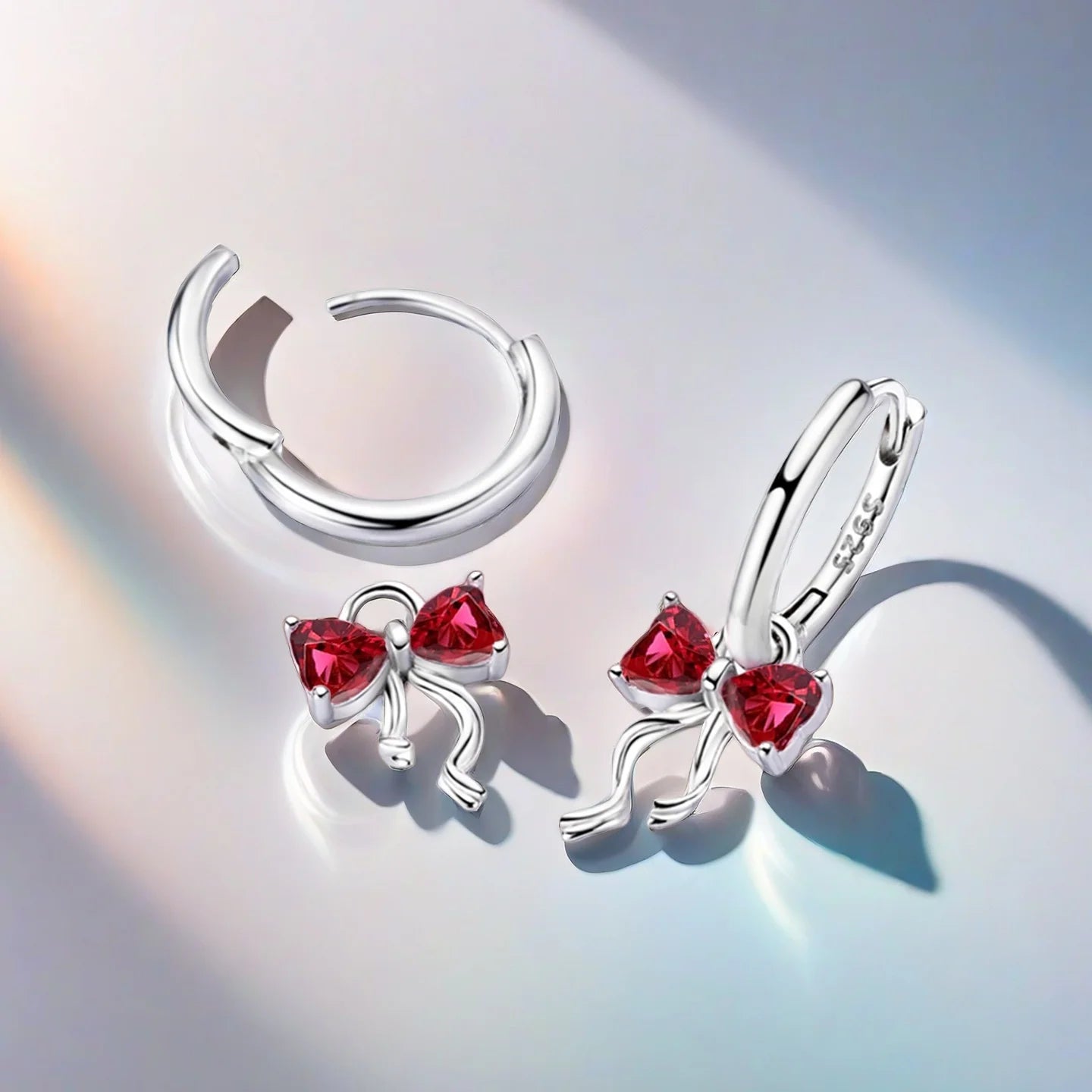 Christmas Bow Jewelry Set 925 Sterling Silver Fashion Earring Necklace Ring Bracelet Tie Set Original Women Fine Festival Gift