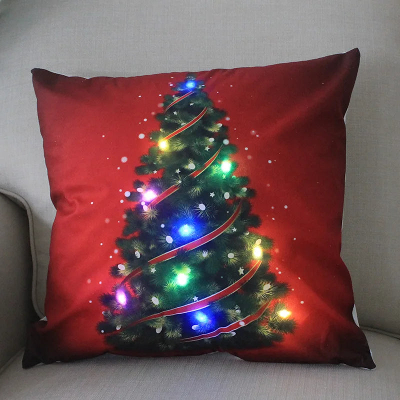 Fundas de almohada de Navidad con dibujos animados, 18x18 pulgadas, LED, Decoración de luces para el hogar, habitación de niños