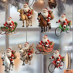 8pcs Different Riding Tools 2D Flat Santa Claus Wooden Ornament Set - Perfect for Christmas Trees and Holiday Home Decorations