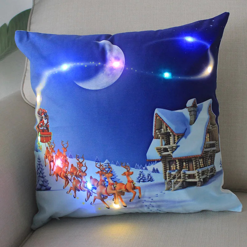 Fundas de almohada de Navidad con dibujos animados, 18x18 pulgadas, LED, Decoración de luces para el hogar, habitación de niños
