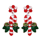 Sparkling Candy Cane Earrings: Handmade Beaded Dangle Earrings, Festive Christmas Gift for Women