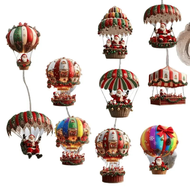 10Pcs Christmas2025 2D New Christmas Hot Air Balloon Santa Acrylic Hanging Decor Bedroom  Living Room Wall Home Decoration 2026