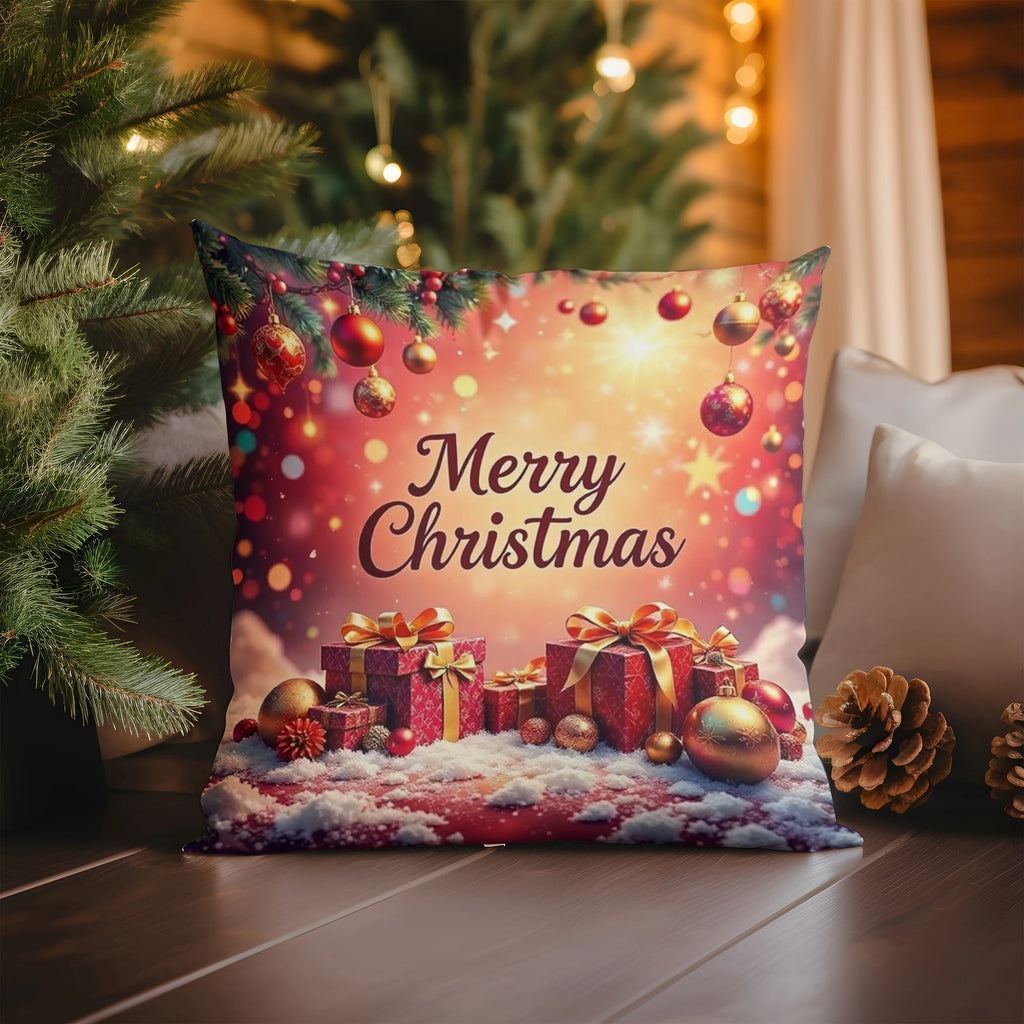 Decoración del hogar, regalos de Feliz Navidad y funda de almohada con bolas, funda de cojín con patrón adecuada