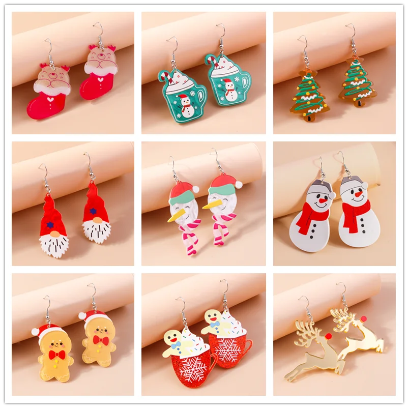 Aihua Cute Christmas Earrings For Women Xmas Festive Christmas Tree Santa Deer Sock Gingerbread Man Earrings Happy New Year Gift