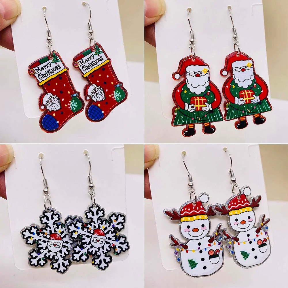 New Christmas Earrings Christmas Socks Hats Snowman Cute Cat Acrylic Earrings for Women Jewelry Gift Wholesale