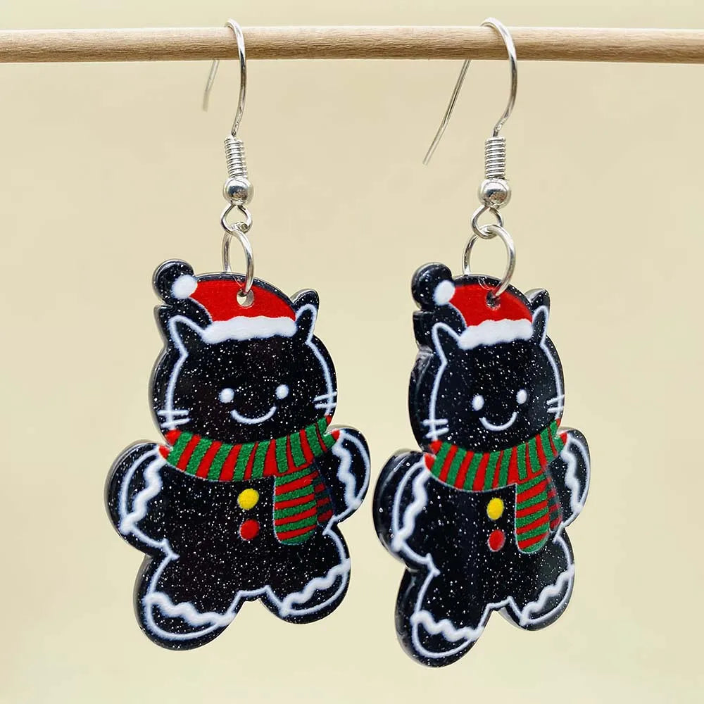 New Christmas Earrings Christmas Socks Hats Snowman Cute Cat Acrylic Earrings for Women Jewelry Gift Wholesale