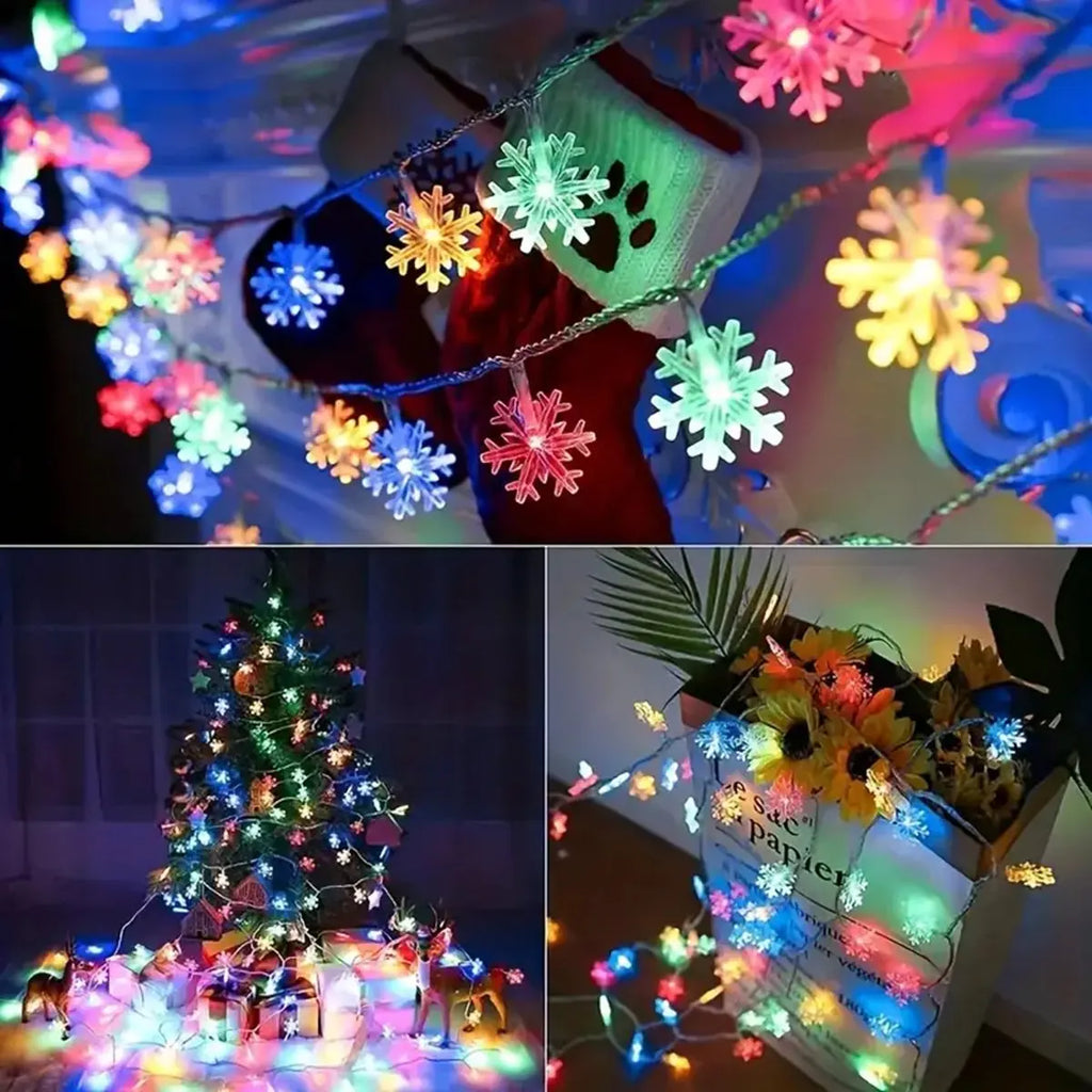 1pc LED Christmas Snowflake String Light Indoor & Outdoor Hanging Decorative Lighting Fairy Atmosphere Lamp For Garden Party