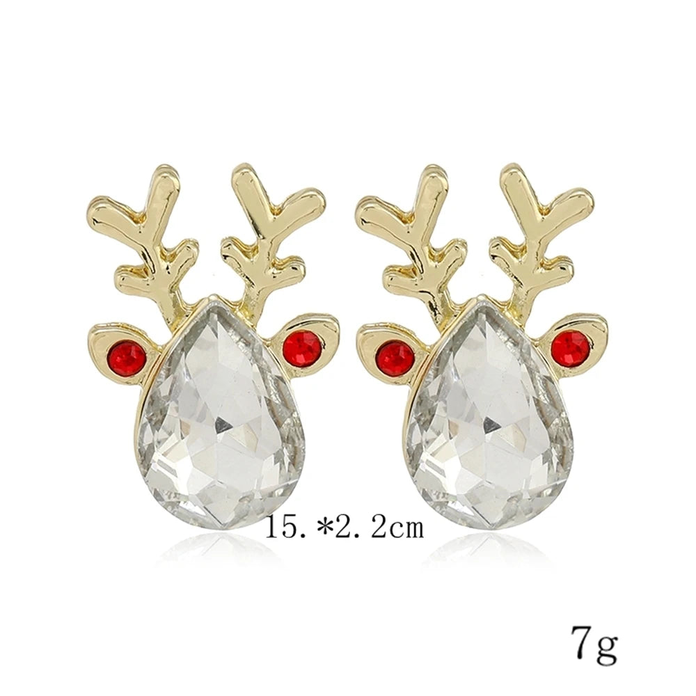 New Trendy Rhinestone Imitation Pearl Snowflake Bell Elk Christmas Hat Stud Earrings For Women Christmas Jewelry Accessories