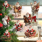 8pcs Different Riding Tools 2D Flat Santa Claus Wooden Ornament Set - Perfect for Christmas Trees and Holiday Home Decorations