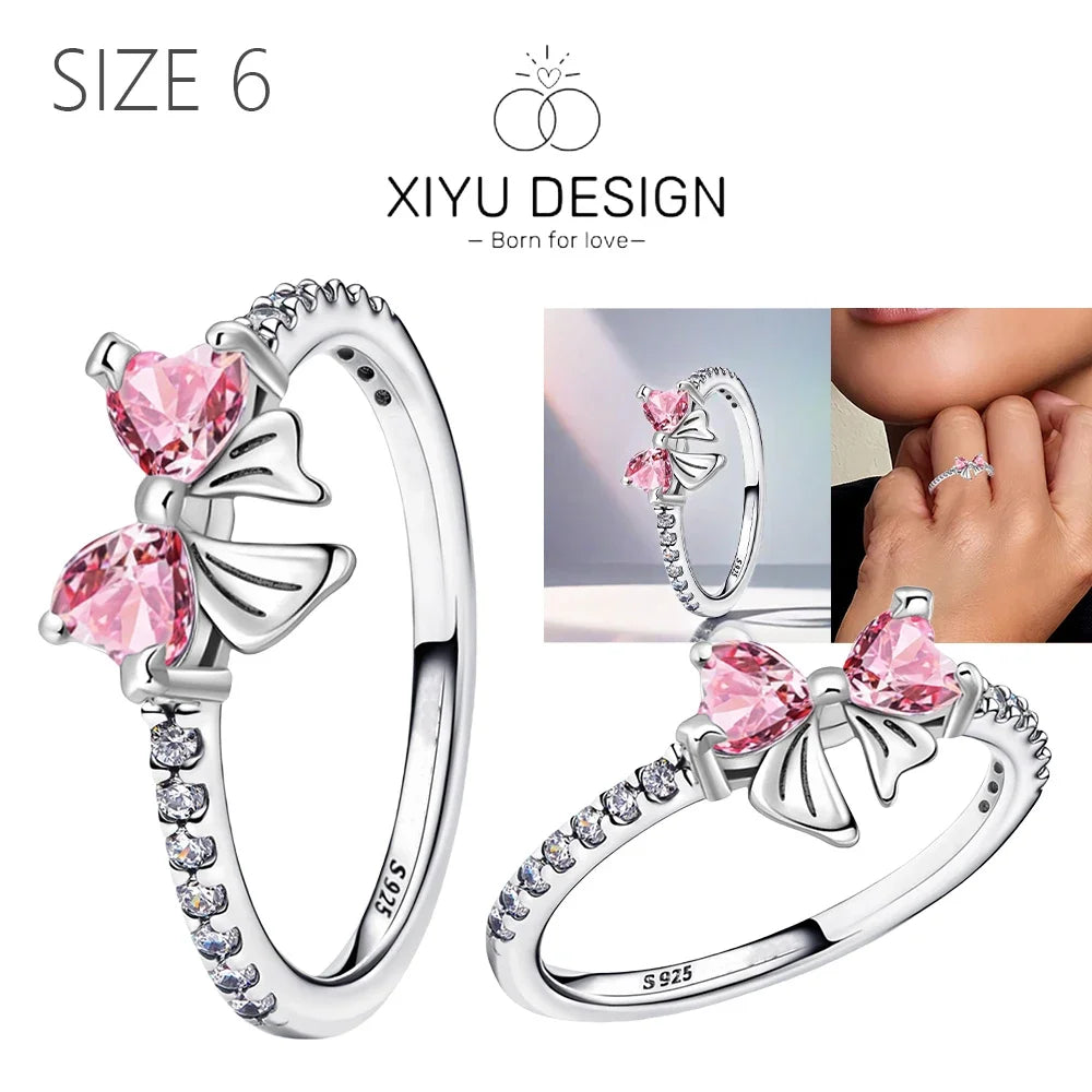 Christmas Bow Jewelry Set 925 Sterling Silver Fashion Earring Necklace Ring Bracelet Tie Set Original Women Fine Festival Gift