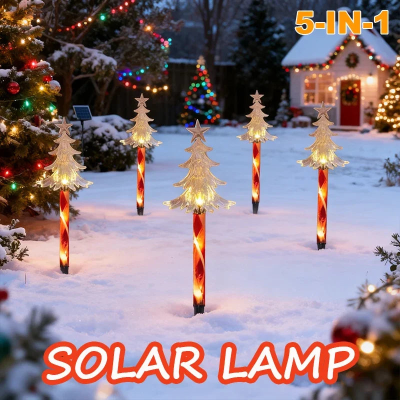 5PCS Outdoor Solar Christmas Lawn Lights, LED Santa Claus Snowman Christmas Tree Stake, Waterproof Garden Pathway Decoration