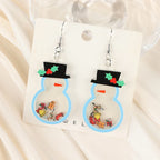 1Pair Christmas Quicksand Drop Earring Acrylic Tree Snowman And Santa Claus For Woman Girl Holiday Birthday Gift