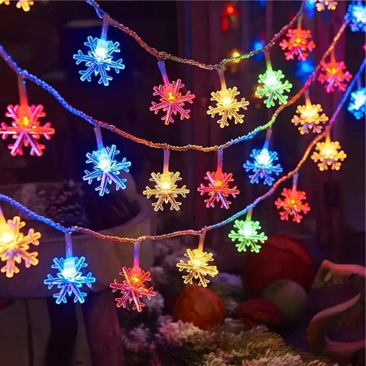 1pc LED Christmas Snowflake String Light Indoor & Outdoor Hanging Decorative Lighting Fairy Atmosphere Lamp For Garden Party