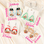 1Pair Christmas Quicksand Drop Earring Acrylic Tree Snowman And Santa Claus For Woman Girl Holiday Birthday Gift