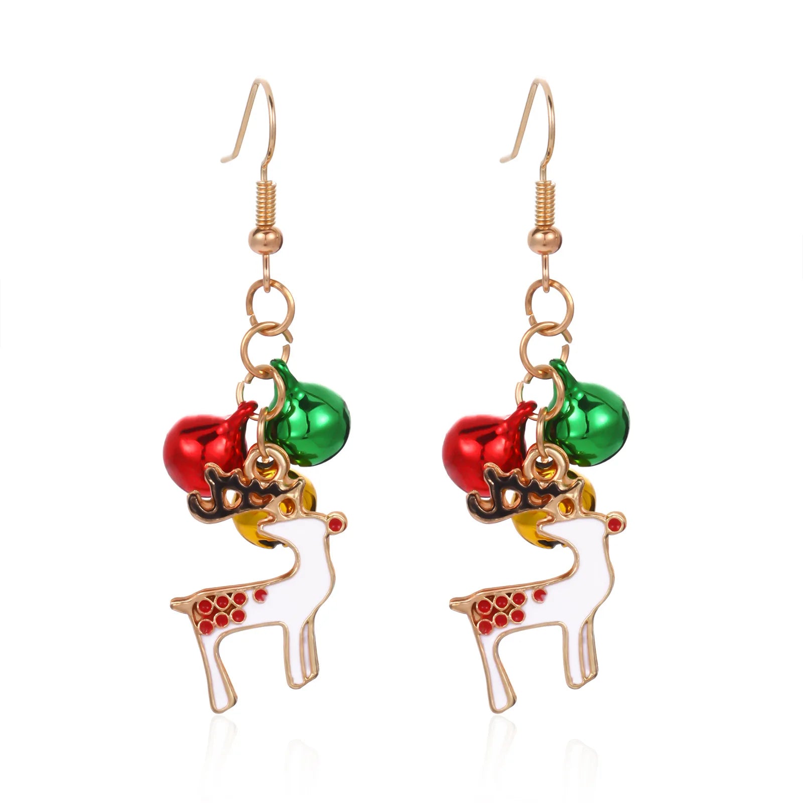 Beautiful European and American New Christmas Earrings Female Creative Fashion Drip Oil Christmas Tree Grass Ring Bell Earrings