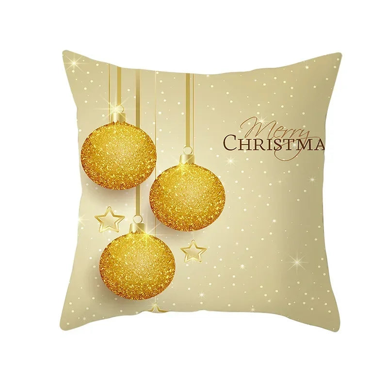Funda de almohada de campana de bola dorada de Navidad, funda de cojín de asiento de oficina de coche, Serie Dorada, decoración