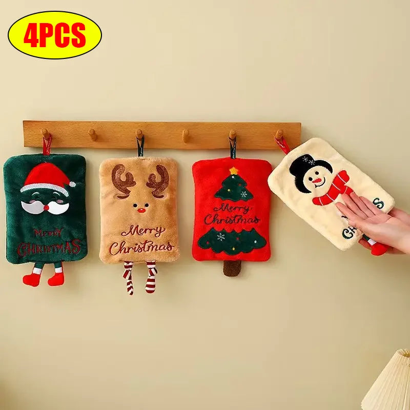 Xmas Cute Hanging Hand Towel: Thick Coral Fleece, Absorbent Quick-Dry Kitchen Rag, Christmas Home Decor & Friend Gift