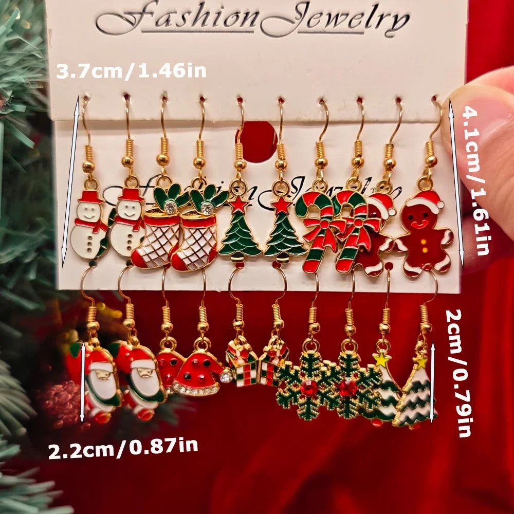20PCS Women Cartoon Christmas Earring Set Fashion Cute Santa Claus Christmas Tree Pendant Earrings, Christmas Gifts