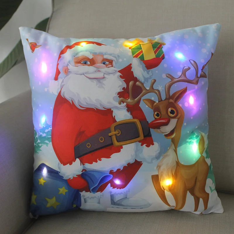 Fundas de almohada de Navidad con dibujos animados, 18x18 pulgadas, LED, Decoración de luces para el hogar, habitación de niños