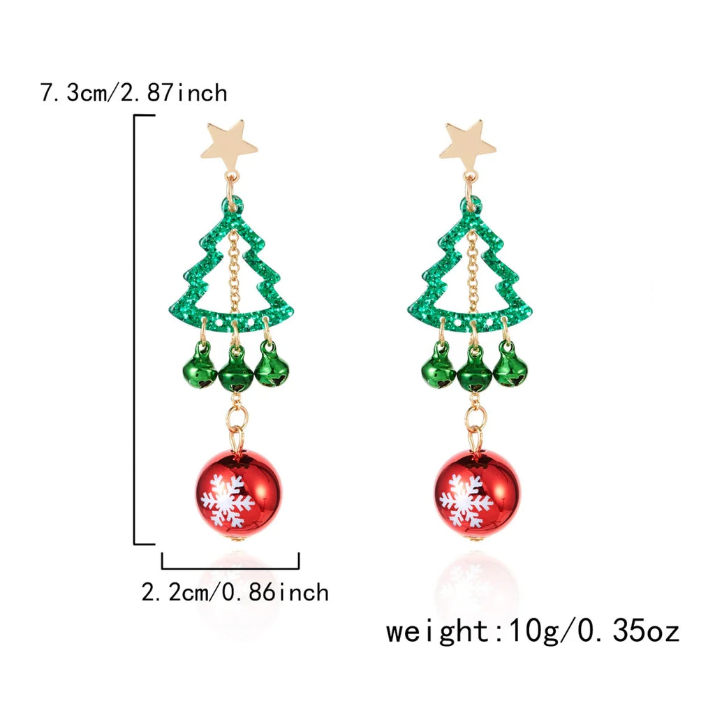 Christmas Holiday Drop Earrings Star Hollow Xmas Tree Bell Snowflake Pattern Round Ball Fringe Earrings For Women Men Jewelry