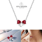 Christmas Bow Jewelry Set 925 Sterling Silver Fashion Earring Necklace Ring Bracelet Tie Set Original Women Fine Festival Gift