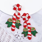 Sparkling Candy Cane Earrings: Handmade Beaded Dangle Earrings, Festive Christmas Gift for Women