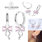 Christmas Bow Jewelry Set 925 Sterling Silver Fashion Earring Necklace Ring Bracelet Tie Set Original Women Fine Festival Gift