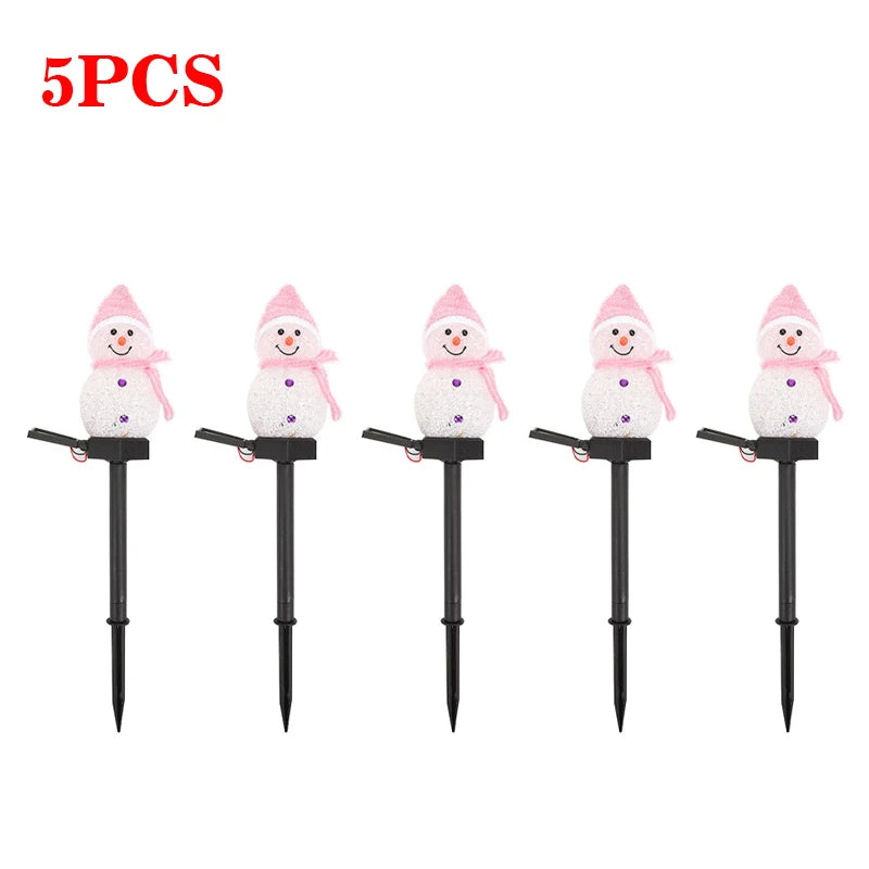 5PCS Outdoor Solar Christmas Lawn Lights, LED Santa Claus Snowman Christmas Tree Stake, Waterproof Garden Pathway Decoration