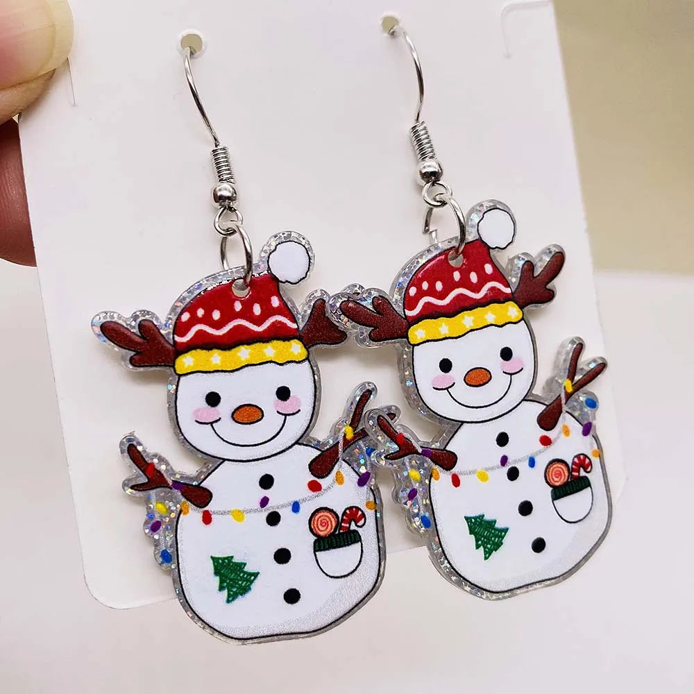 New Christmas Earrings Christmas Socks Hats Snowman Cute Cat Acrylic Earrings for Women Jewelry Gift Wholesale