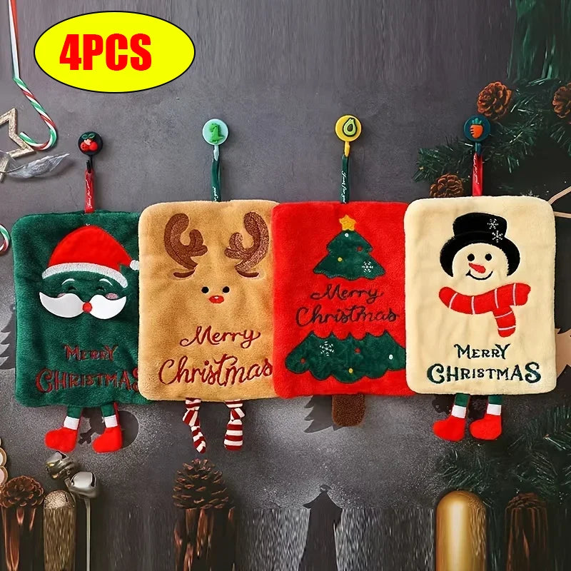 Xmas Cute Hanging Hand Towel: Thick Coral Fleece, Absorbent Quick-Dry Kitchen Rag, Christmas Home Decor & Friend Gift
