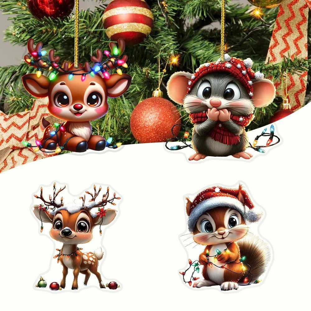 Cartoon Christmas Pendant 2D Flat Acrylic Christmas Decoration Xmas Tree Hanging Ornament 2025 Navidad Decor 2026 New Year Gifts
