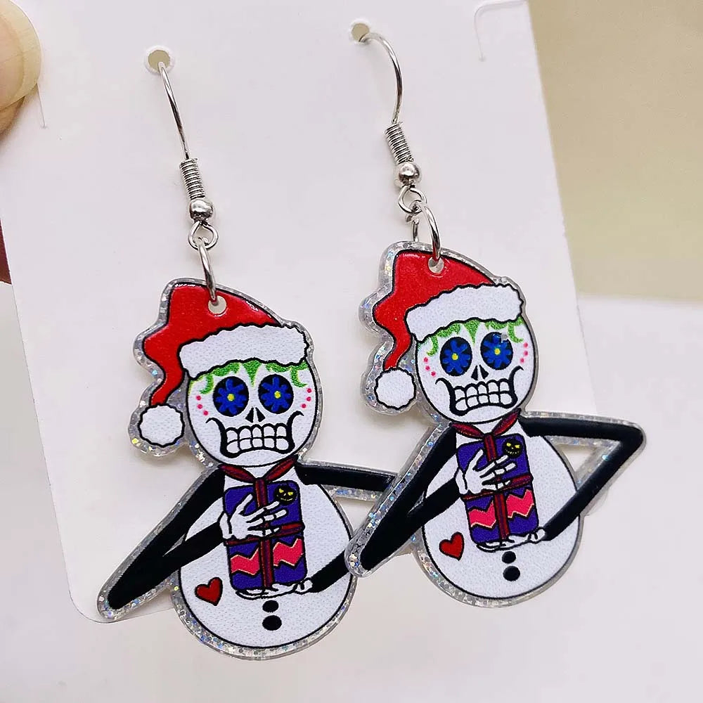 New Christmas Earrings Christmas Socks Hats Snowman Cute Cat Acrylic Earrings for Women Jewelry Gift Wholesale