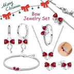 Christmas Bow Jewelry Set 925 Sterling Silver Fashion Earring Necklace Ring Bracelet Tie Set Original Women Fine Festival Gift