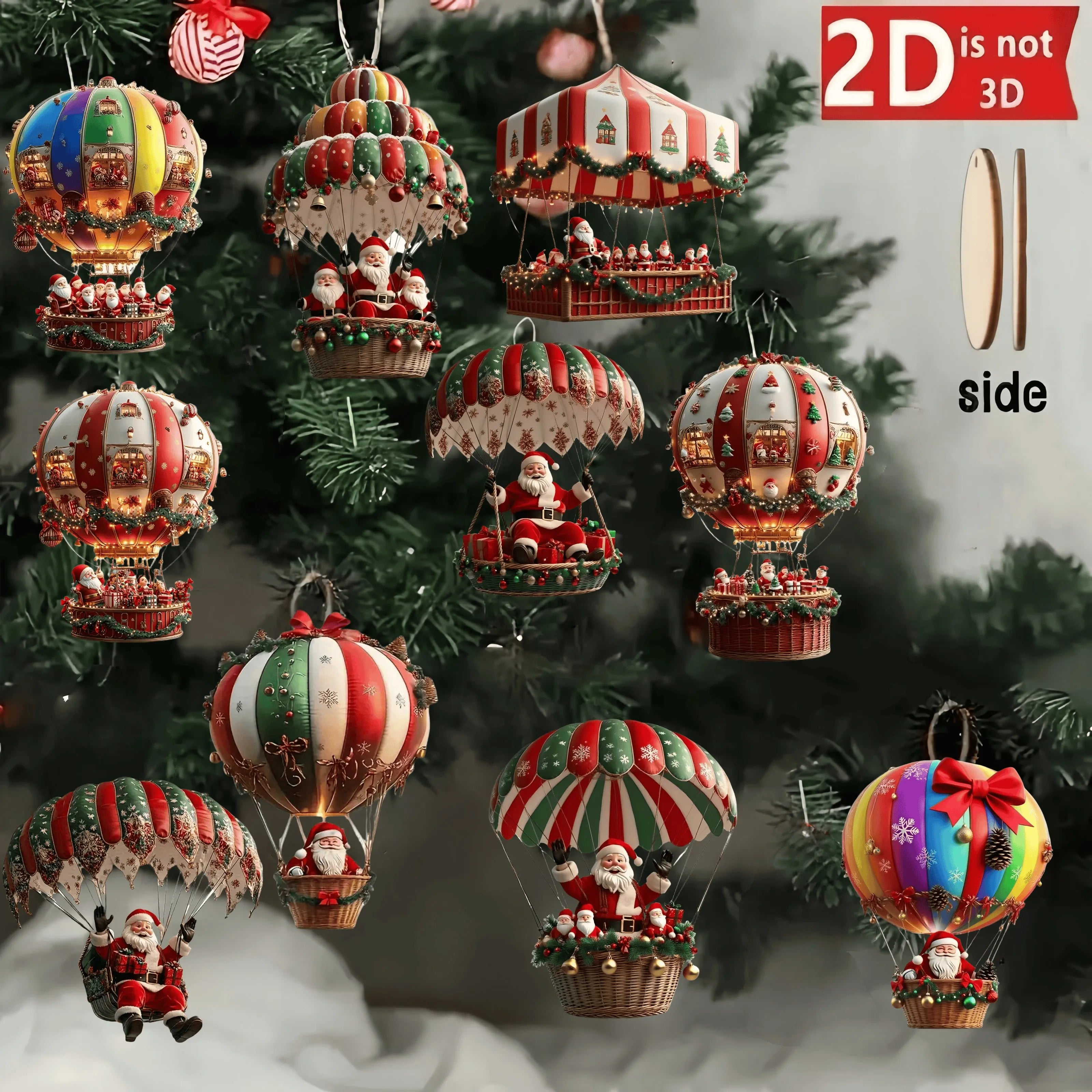 10Pcs Christmas2025 2D New Christmas Hot Air Balloon Santa Acrylic Hanging Decor Bedroom  Living Room Wall Home Decoration 2026