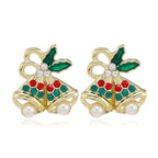 New Trendy Rhinestone Imitation Pearl Snowflake Bell Elk Christmas Hat Stud Earrings For Women Christmas Jewelry Accessories
