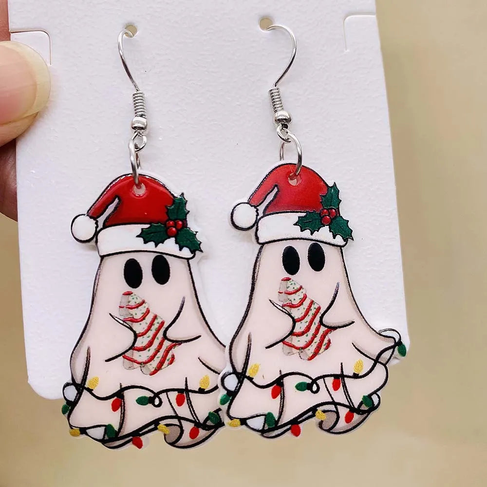 New Christmas Earrings Christmas Socks Hats Snowman Cute Cat Acrylic Earrings for Women Jewelry Gift Wholesale
