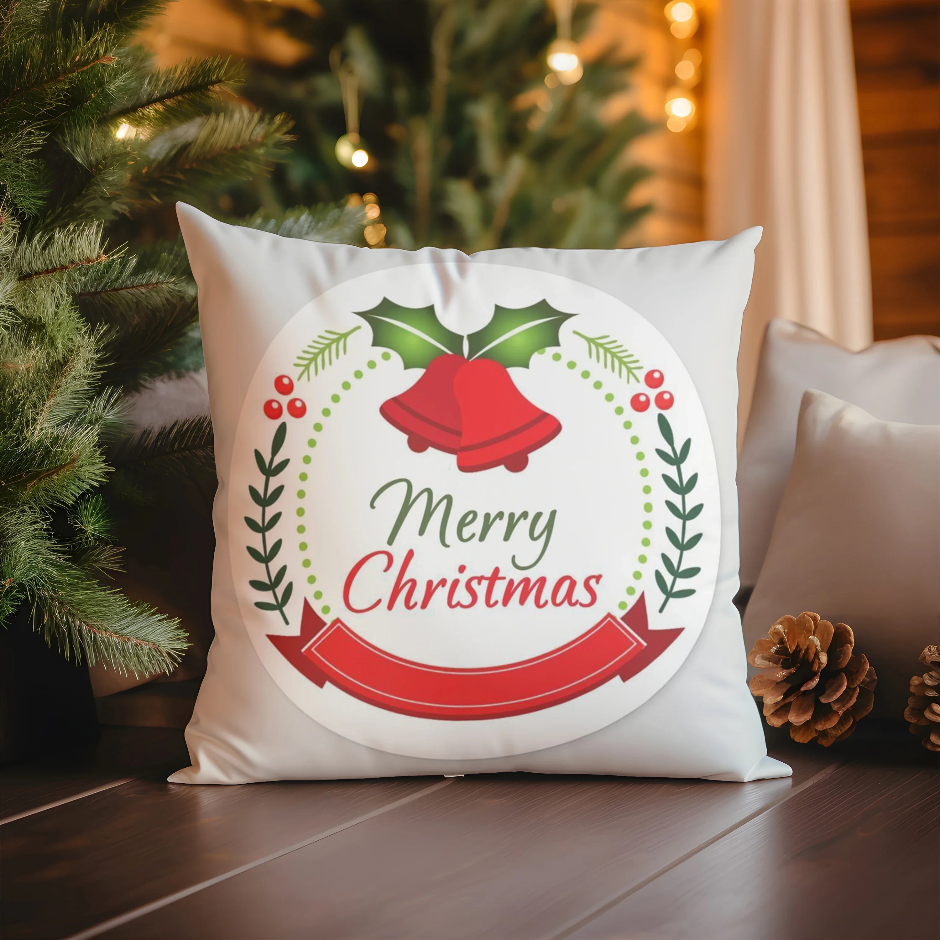 Decoración del hogar, regalos de Feliz Navidad y funda de almohada con bolas, funda de cojín con patrón adecuada