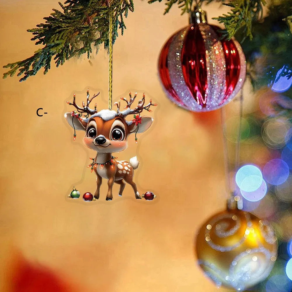 Cartoon Christmas Pendant 2D Flat Acrylic Christmas Decoration Xmas Tree Hanging Ornament 2025 Navidad Decor 2026 New Year Gifts