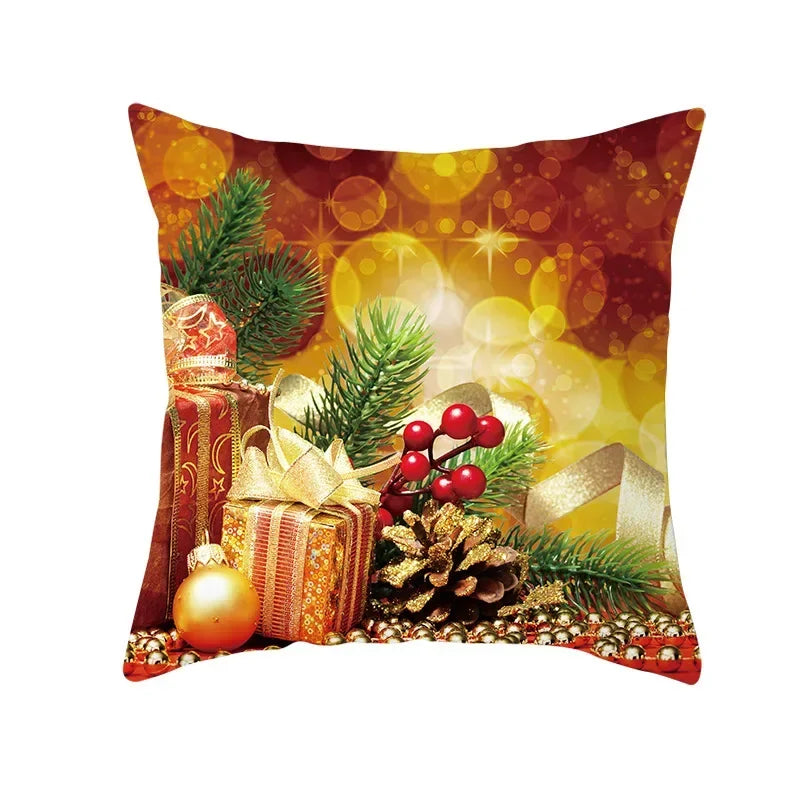 Funda de almohada de campana de bola dorada de Navidad, funda de cojín de asiento de oficina de coche, Serie Dorada, decoración
