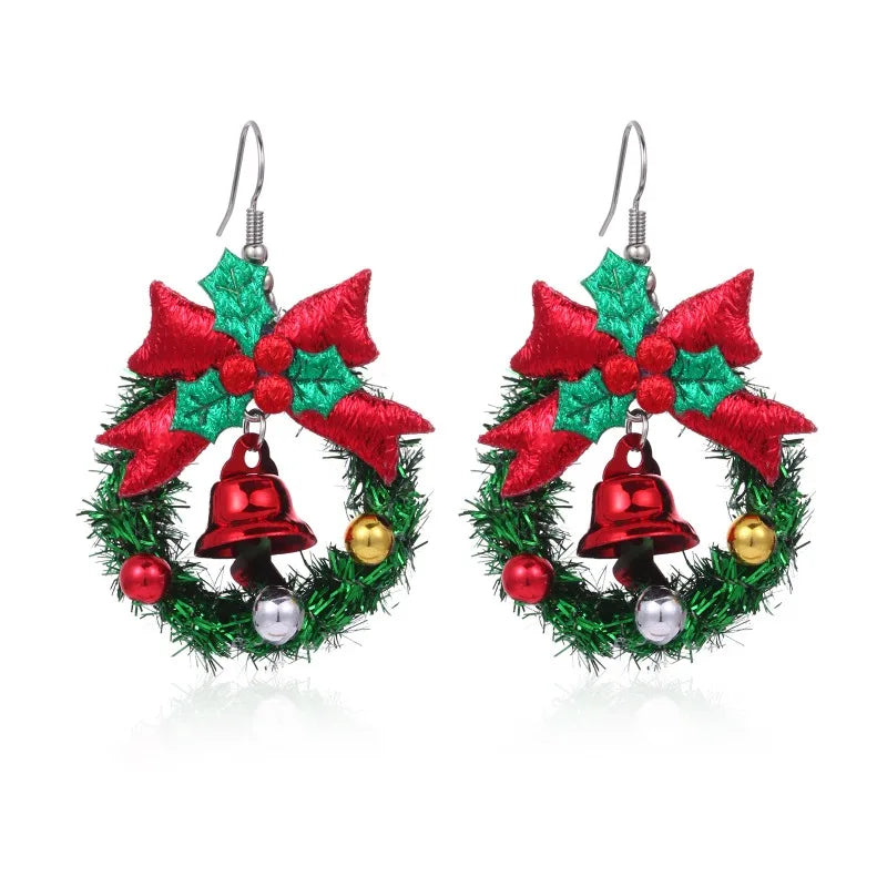 Beautiful European and American New Christmas Earrings Female Creative Fashion Drip Oil Christmas Tree Grass Ring Bell Earrings