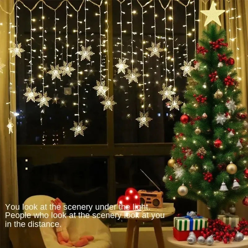 110V 220V Snowflakes  Curtain Garland on The Window Fairy Lights New Year Garland Festoon Led Lights String Christmas Decor