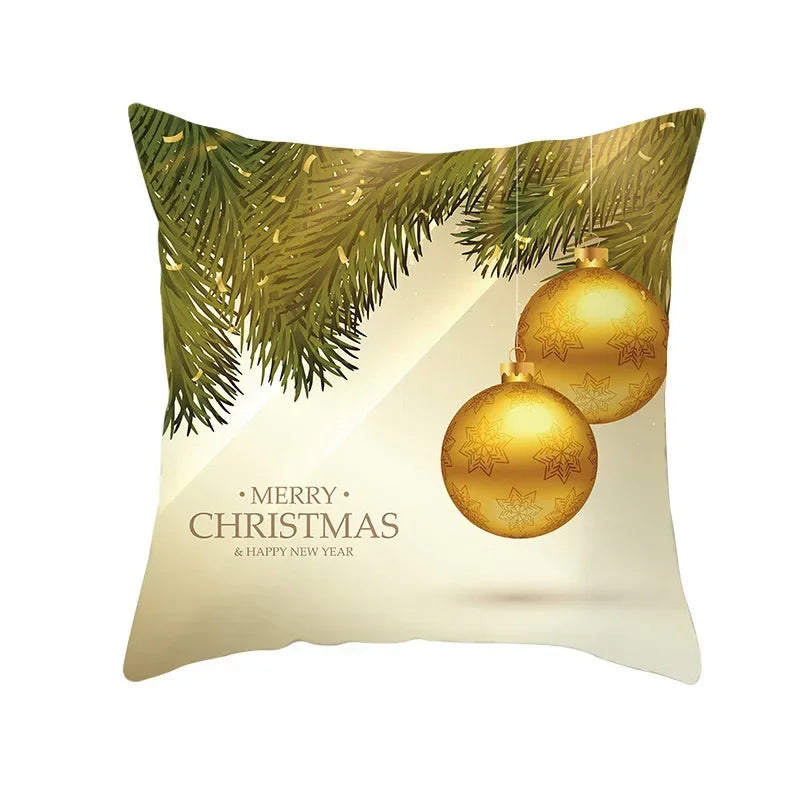 Funda de almohada de campana de bola dorada de Navidad, funda de cojín de asiento de oficina de coche, Serie Dorada, decoración